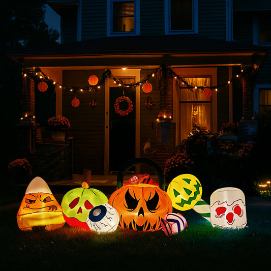 8ft Halloween Inflatables - Pumpkins Eyeball Candy with Built-in LEDs