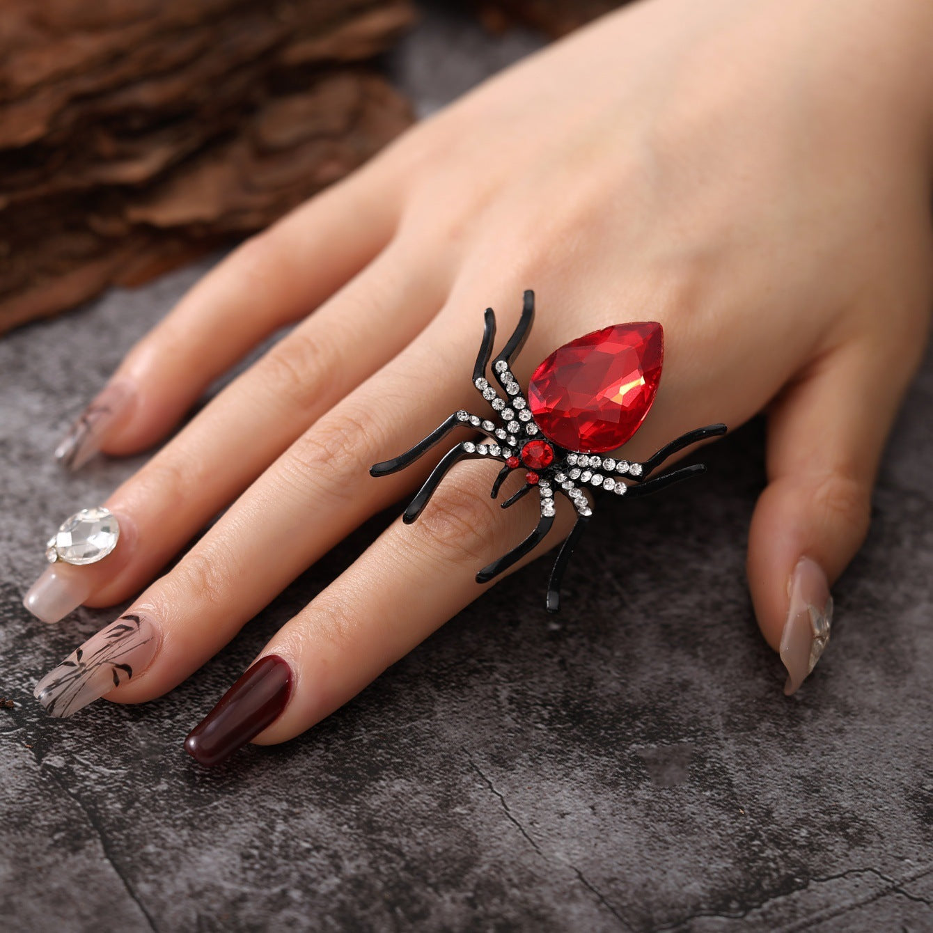 Halloween Spider Ring - Rhinestone Open Ring for Women
