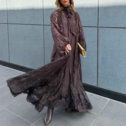 Vietnamese-style Embroidered Heavy-duty Long-sleeve Loose Ruffle Dress