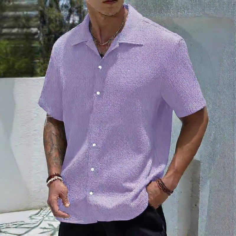 Men's Solid Color Short Sleeve Shirt - Classic Summer Design