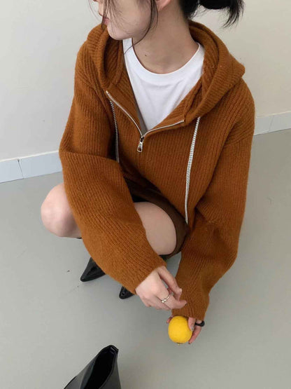 Double Zipper Hooded Knitted Niche Sweater Coat