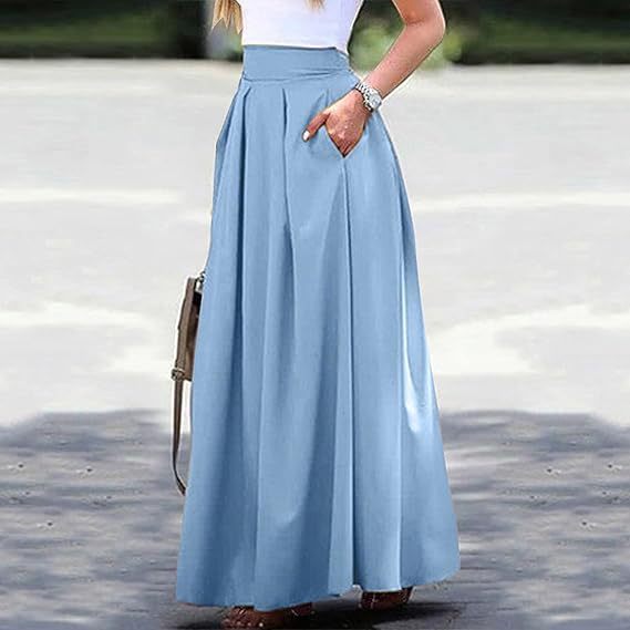 Women's High Waist Pleated Long Skirt - Elegant A-Line Design