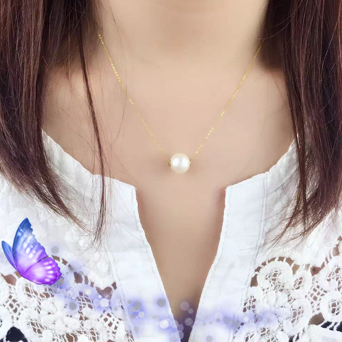 Pearl Clavicle Necklace - 18K Gold Mother-of-Pearl Pendant