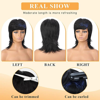 14-Inch Mullet Wig With A Fluffy Layered Pixie Cut Made From Synthetic Short Straight Hair, Crafted From High-Temperature Chemical Fiber, Perfect For Everyday Wear, Parties, And Various Festivals. - DropOnline.co