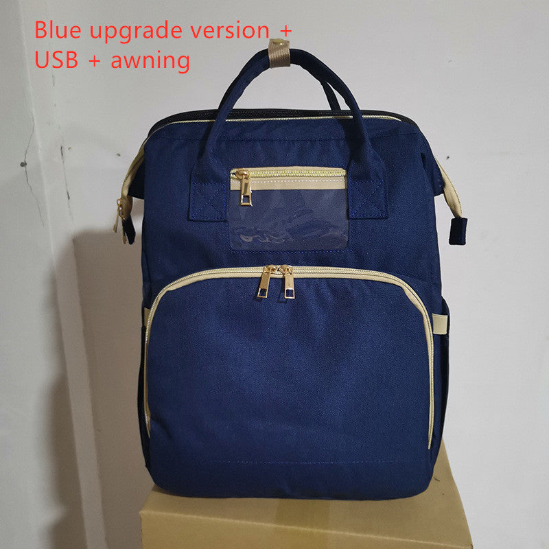 USB Charging Mommy Bed Backpack - Foldable Large Capacity Multi-Function Baby Bag