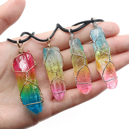 Hot Selling Stone Crystal Pillar Tree Of Life Pendant Ins Fashion Necklace - DropOnline.co