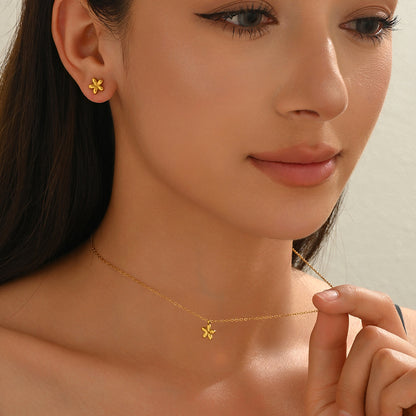 Lxalry 18K Gold Plated Stainless Steel Flower Pendant Necklace And Earrings Set For Women - Cute & Elegant Minimalist Jewelry For Summer, Gifts, Daily Wear, Birthday, And Anniversary - Waterproof & Hy - DropOnline.co