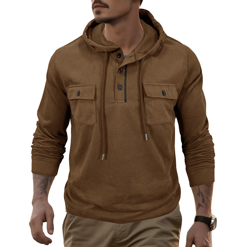 Men's Long-Sleeve Sports Hooded Sweater - Pocket Athletic Top