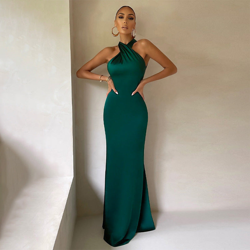 Solid-Color Sleeveless Backless Dress - Elegant Minimalist Style for Women