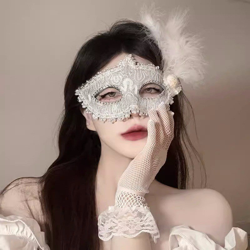 Halloween Half Face Mask - Werewolf White Design