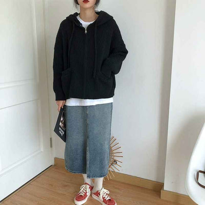 Loose Oversized Hooded Sweater Cardigan For Women