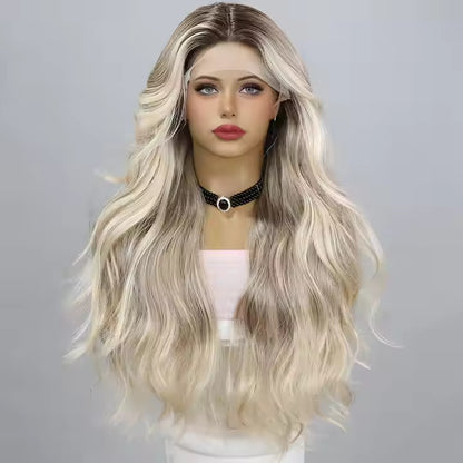 European And American Fashion T-shaped Lace Gold Gradient Wavy Curly Hair Wigs Shipped From Warehouse - DropOnline.co