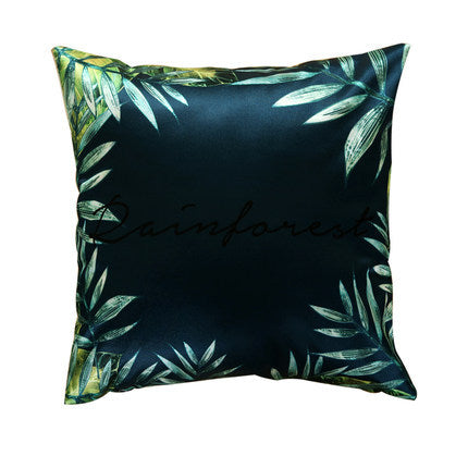 Modern rainforest bird green leaf print cushion cover