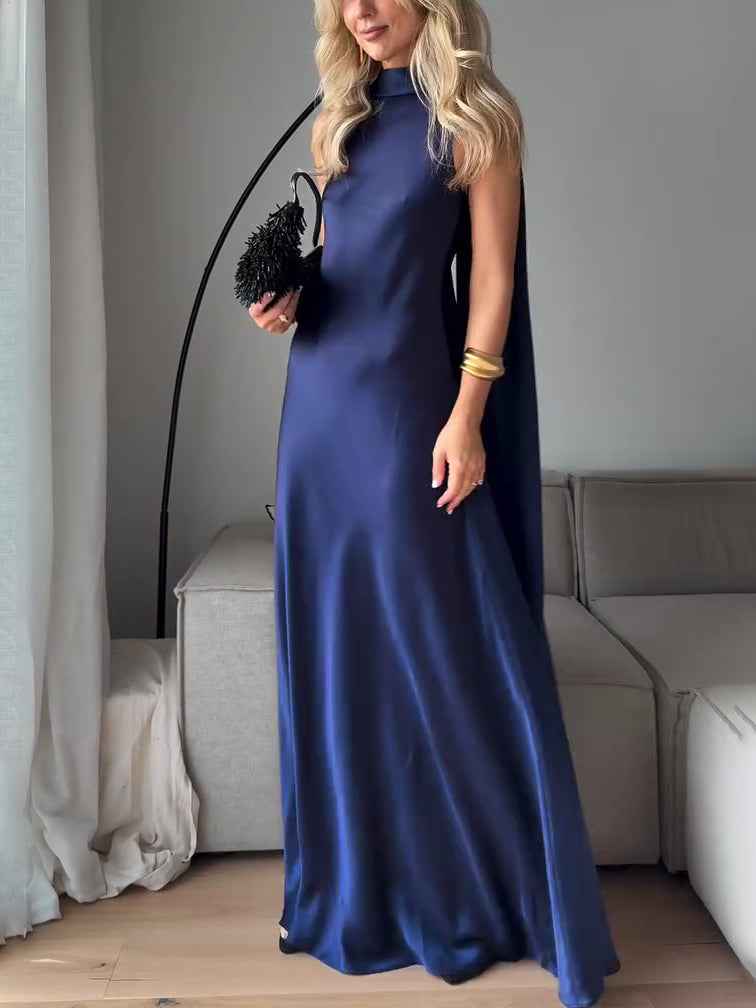 Royal Blue Satin Sleeveless Maxi Dress