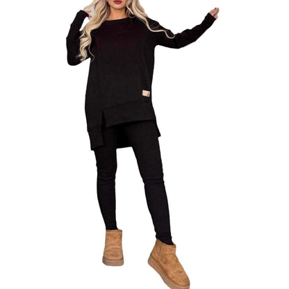 Women's Slit Long Sleeve Top And Trousers Suit - DropOnline.co