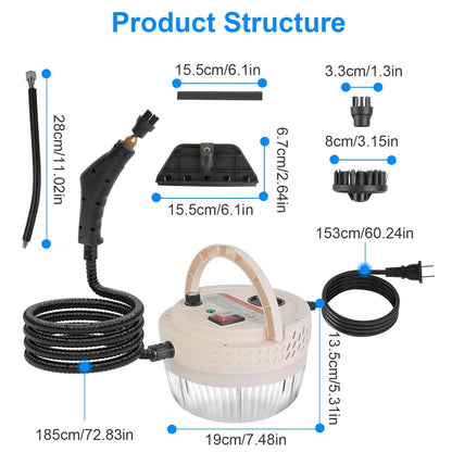 2500W Handheld High Temperature And Pressure Steamer Cleaner With 1400ML Tank 9 Accessories 6 Steam Levels For Dirt Grease Grout Tile Floor Couch Car - DropOnline.co