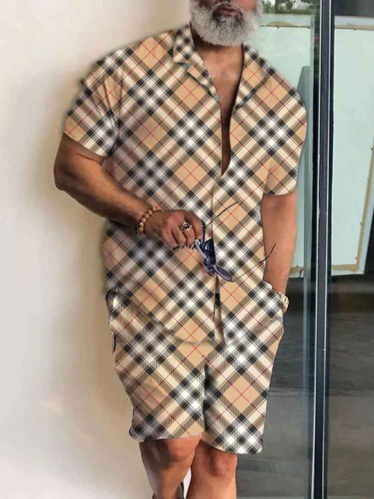 Men's 3D Printed Lapel Shirt - Casual Slim-Fit Short Sleeve Outfit