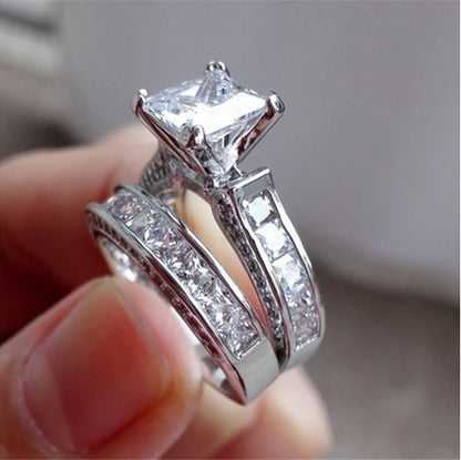 New Style Charm Couple Rings His Her Silver Color Princess Cut CZ Anniversary Promise Wedding Engagement Ring Sets - DropOnline.co