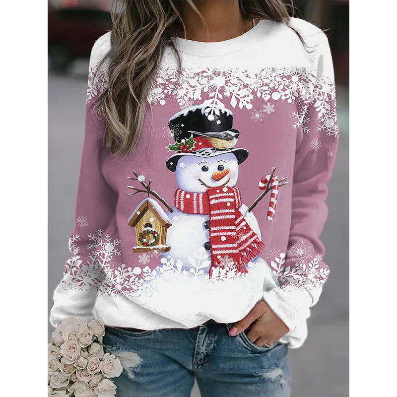 Snowman Printed Panel Loose Sweater