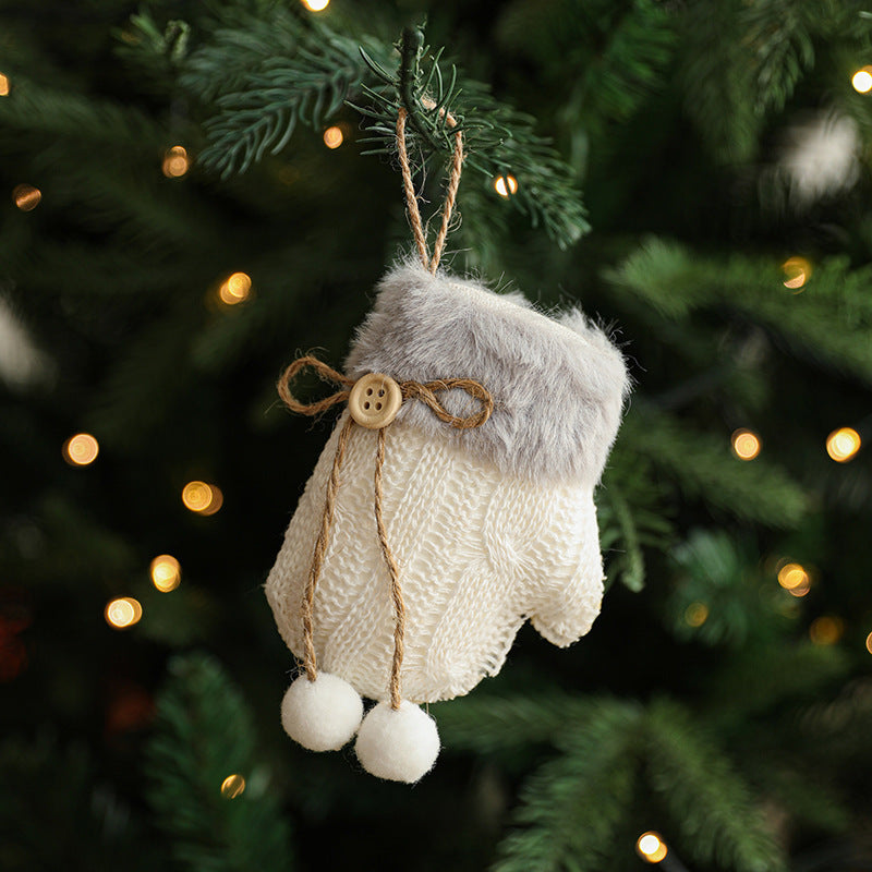 White Plush Christmas Ornaments - Wool Sled & Knitted Gloves Tree Pendant Decorations
