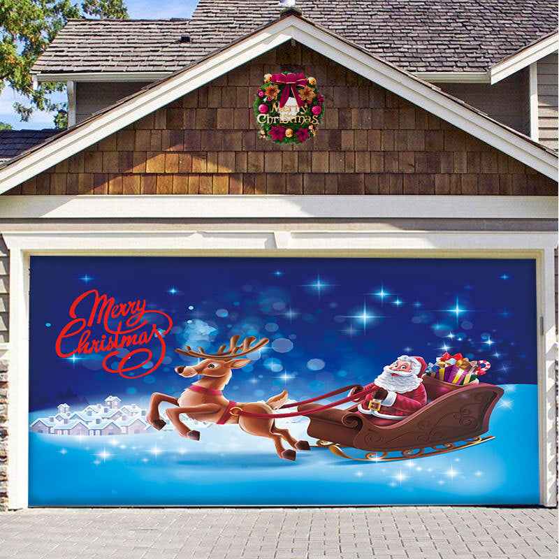 Christmas Garage Door Cover - Polyester Background Hanging Cloth Holiday Party Decoration - DropOnline.co