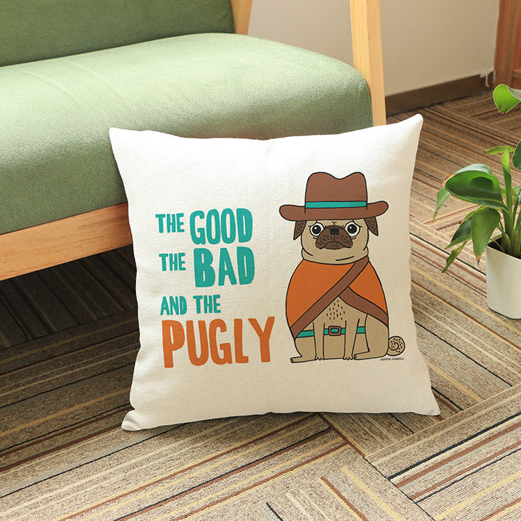 Printed cotton and linen cushion cover