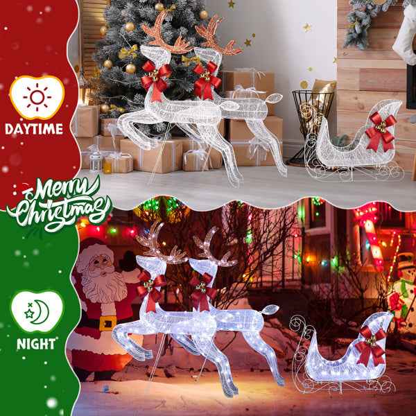 211X27.5X100cm Deer Sled - White Light Powder Mesh Christmas Reindeer Decoration - DropOnline.co