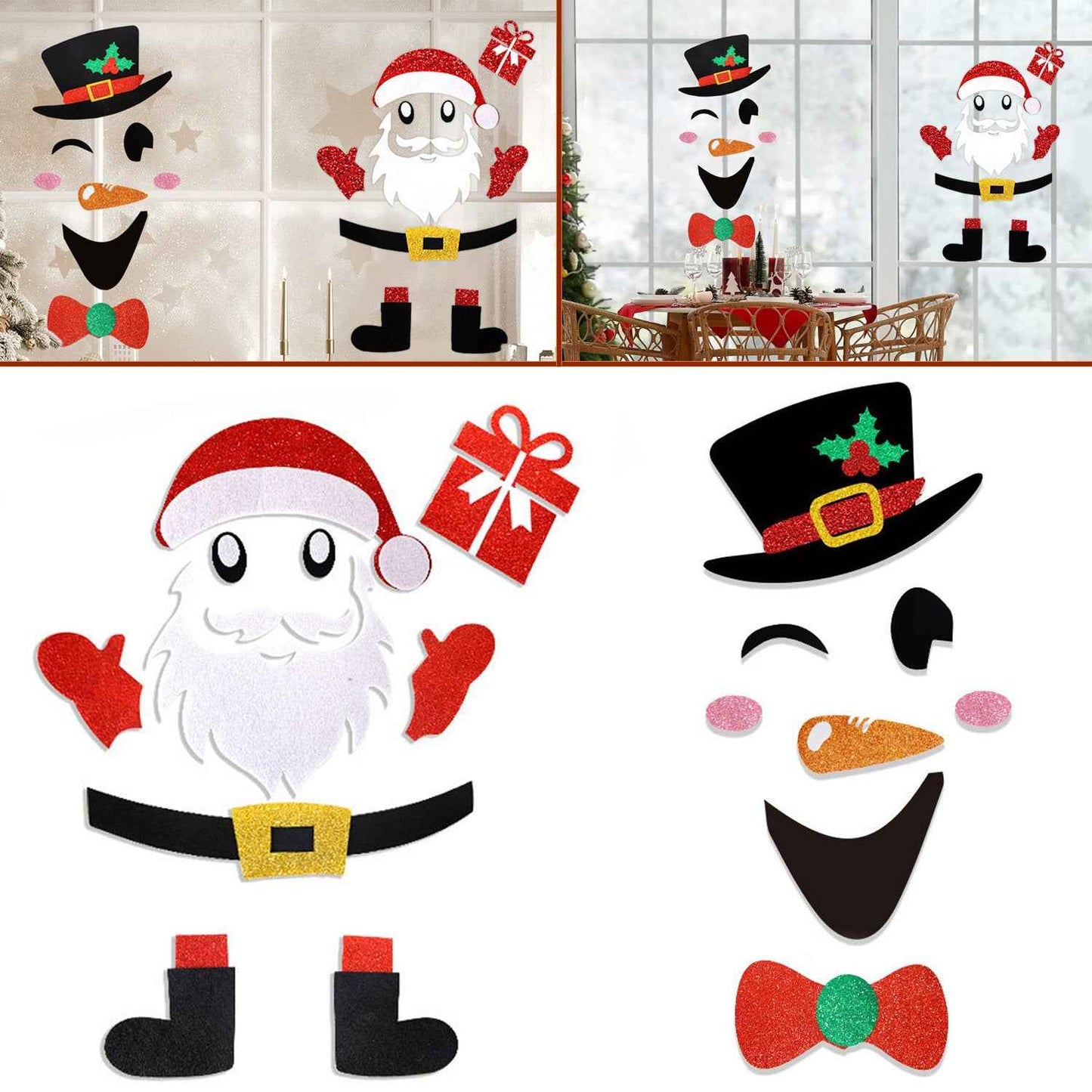 Christmas Door Stickers - 2 Pack Santa & Snowman Felt Wall Decorations - DropOnline.co