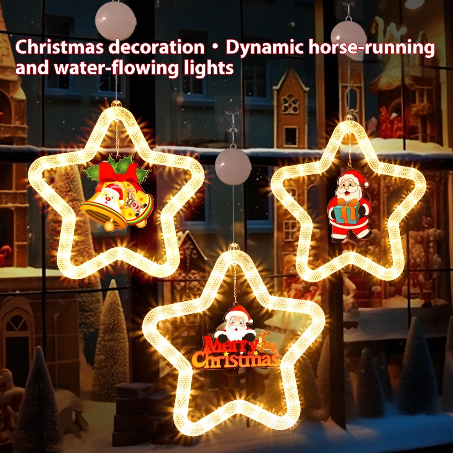Christmas LED Star Pendant Light - Battery Powered Window Door Decoration with Adhesive