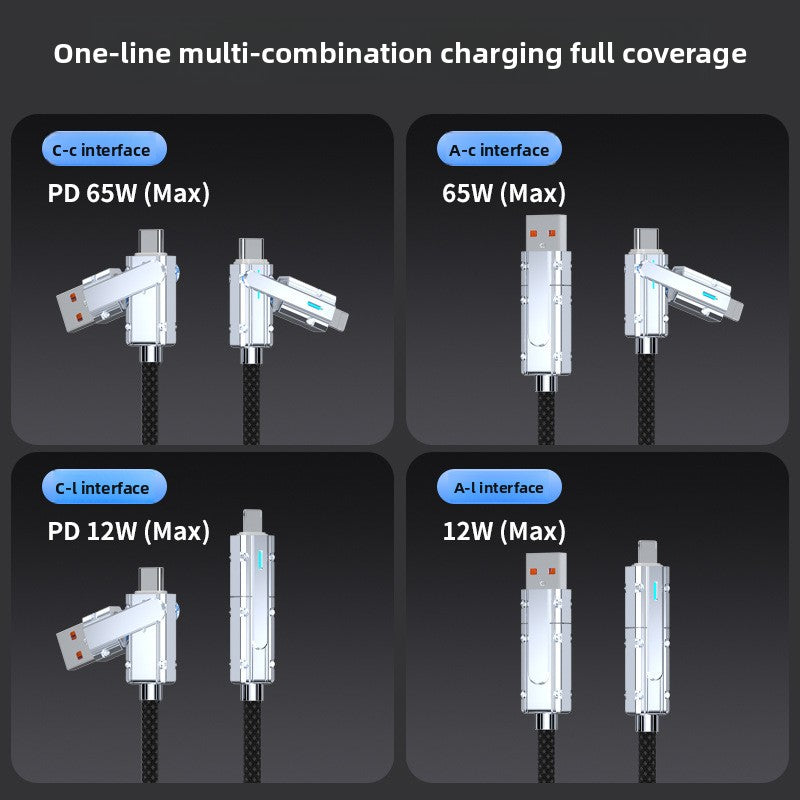 4-in-1 Multi Device Charging Cable - Universal USB-C Lightning Micro-USB Charger