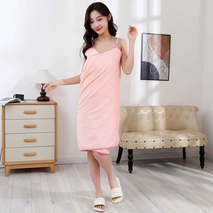 Bathrobe Adjustable Coral Fleece Shower Bath Towel