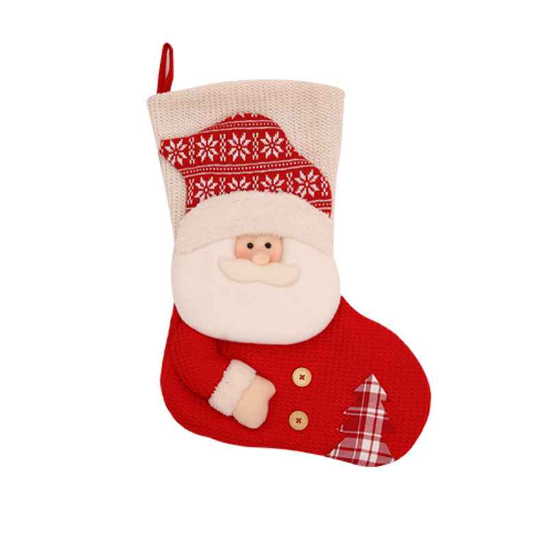 Large Knitted Christmas Stocking - Red White Santa Snowman Fireplace Decor Socks (46x32cm) - DropOnline.co