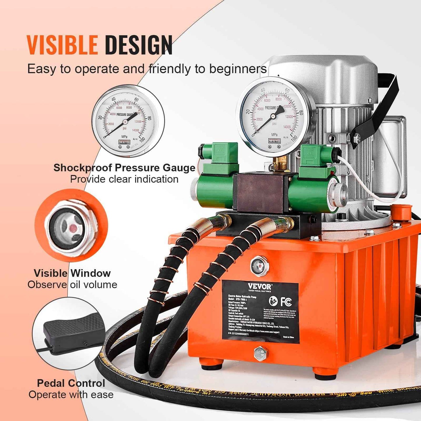 Electric Hydraulic Pump, 10000 PSI 750W 110V 488 In³/8L Capacity, Double Acting Solenoid Valve, Electric Driven Hydraulic Pump Power Pack Unit With Pedal Switch For Punching/Bending/Jack Machine