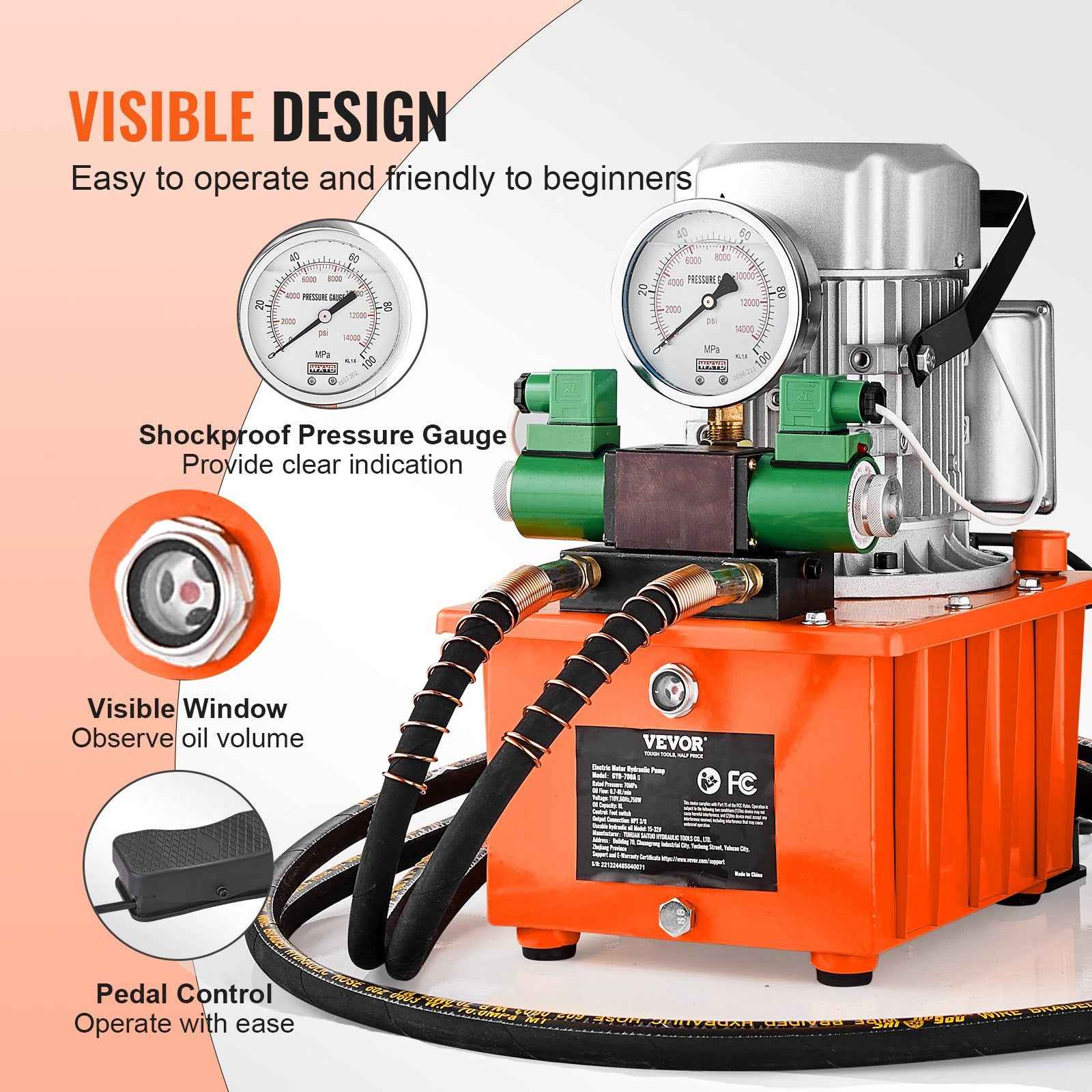 Electric Hydraulic Pump, 10000 PSI 750W 110V 488 In³/8L Capacity, Double Acting Solenoid Valve, Electric Driven Hydraulic Pump Power Pack Unit With Pedal Switch For Punching/Bending/Jack Machine