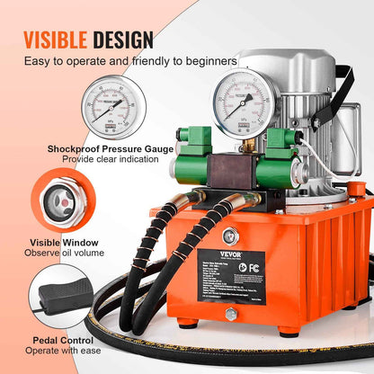Electric Hydraulic Pump, 10000 PSI 750W 110V 488 In³/8L Capacity, Double Acting Solenoid Valve, Electric Driven Hydraulic Pump Power Pack Unit With Pedal Switch For Punching/Bending/Jack Machine