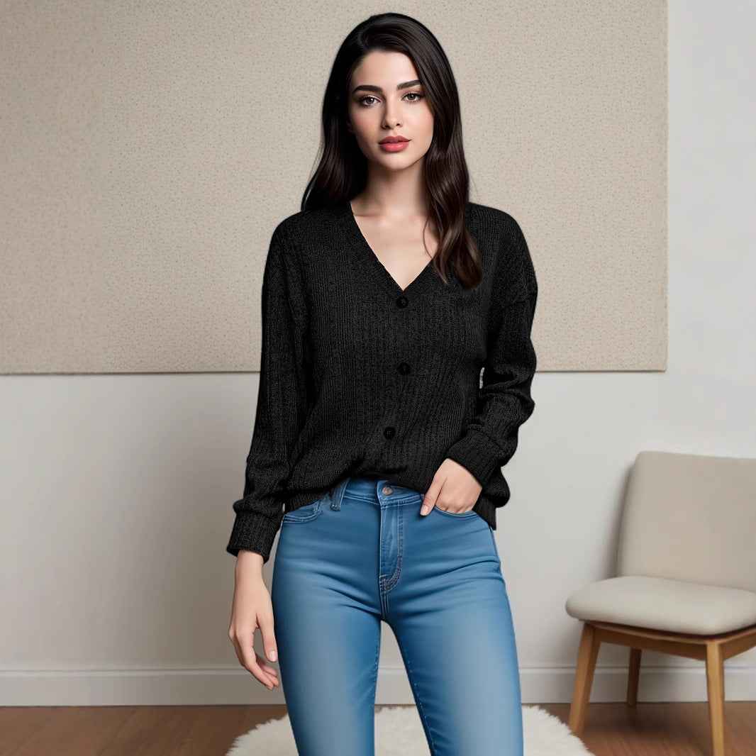 Women's Knitted Button Sweater Casual Long Sleeve Loose Top