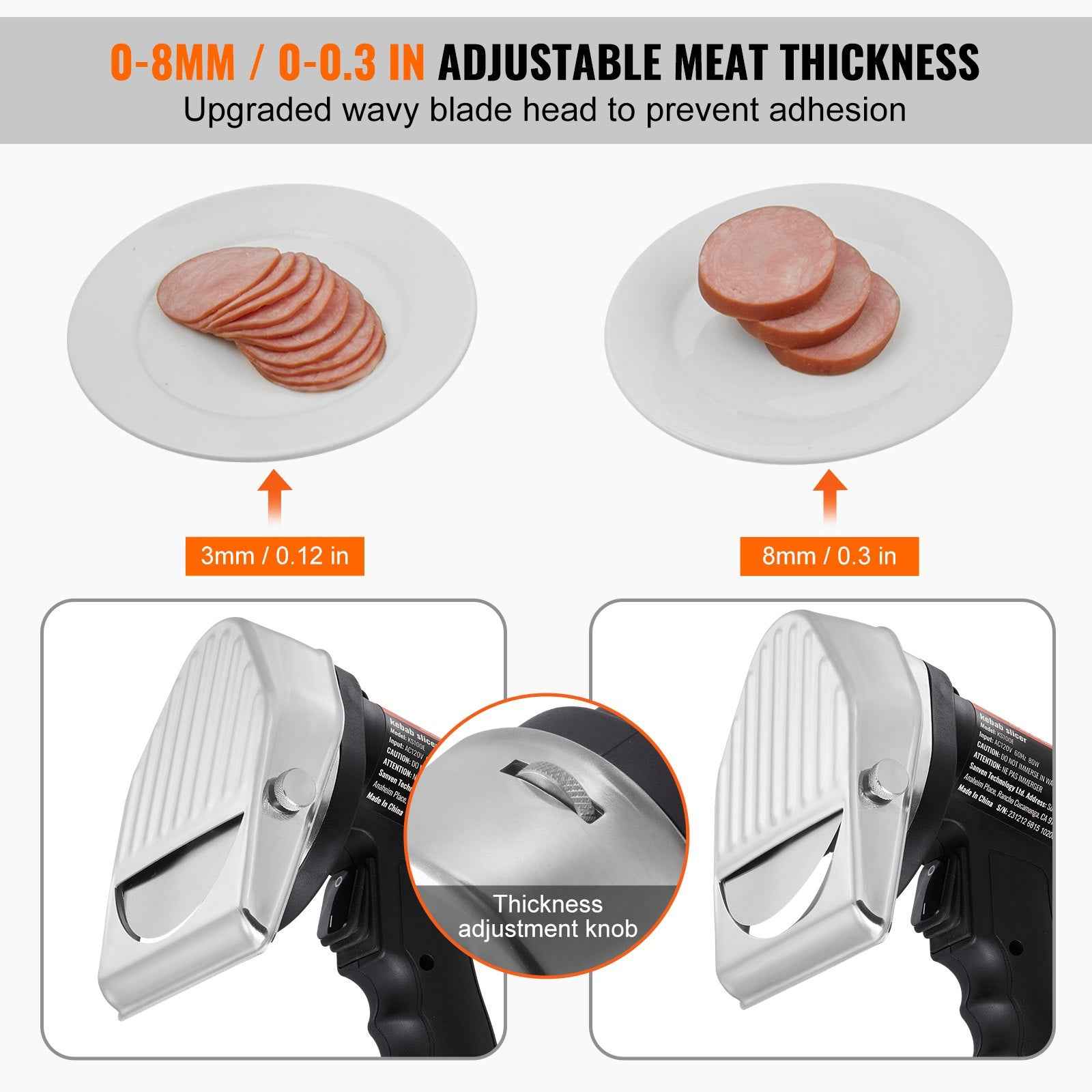 Electric Shawarma Knife, 80W Professional Turkish Kebab Knife, Commercial Stainless Steel Gyro Cutter, Doner Kebab Meat Slicer With 2 Blades, Φ4'/100mm Blade Diameter, 0-8mm Adjustable Thickness