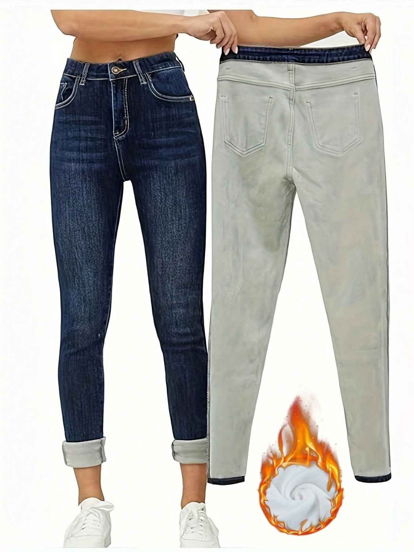 Women's Tight Casual All-matching Fleece Addition Denim Trousers