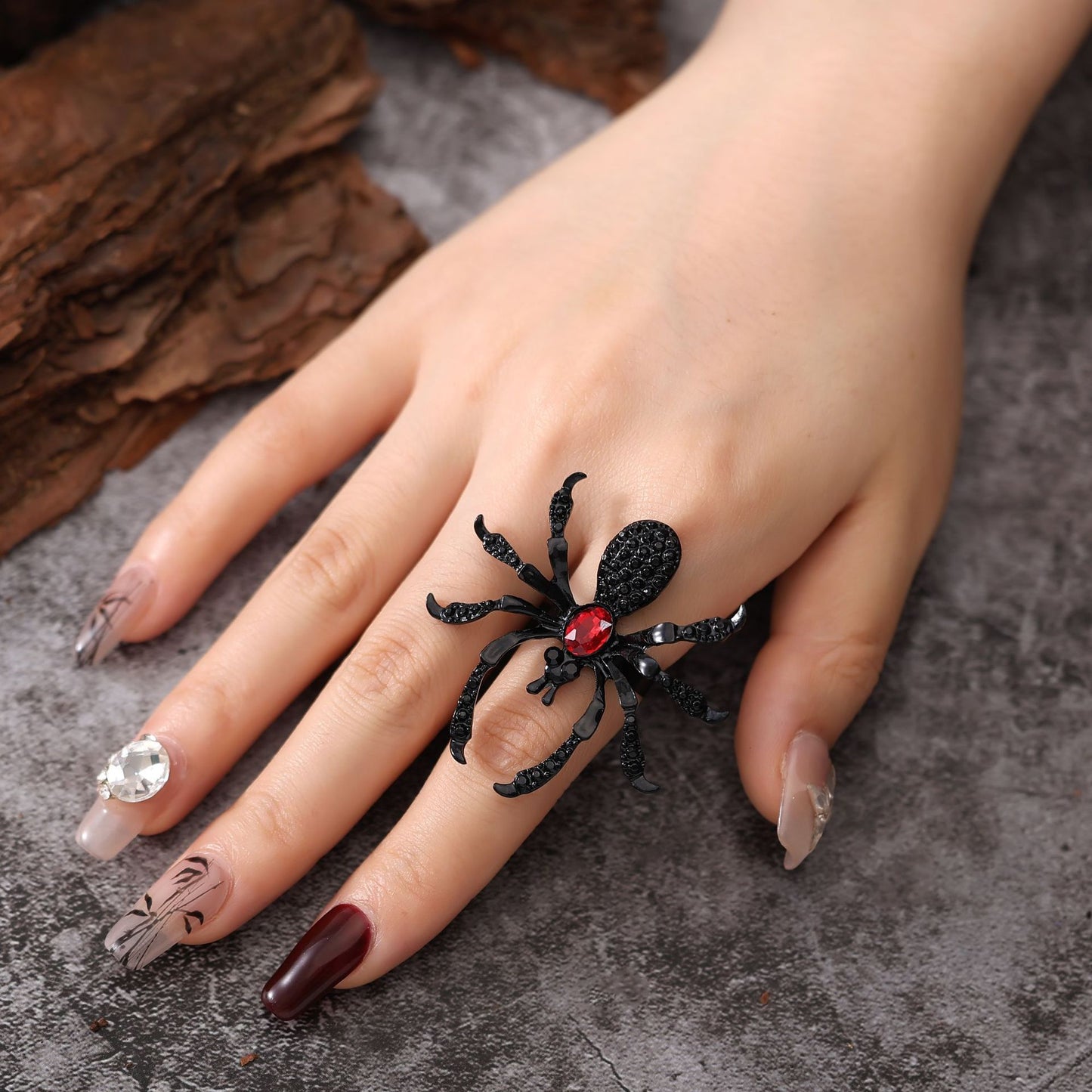 Halloween Spider Ring - Rhinestone Open Ring for Women