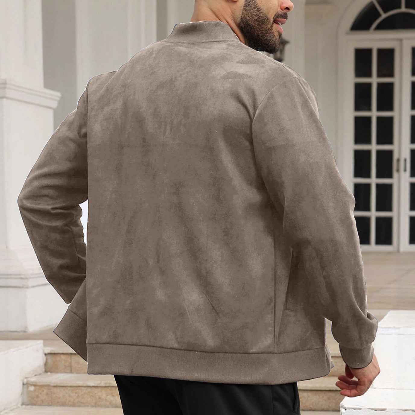 Men's Solid Color Minimalism Casual Suede Zip Jacket