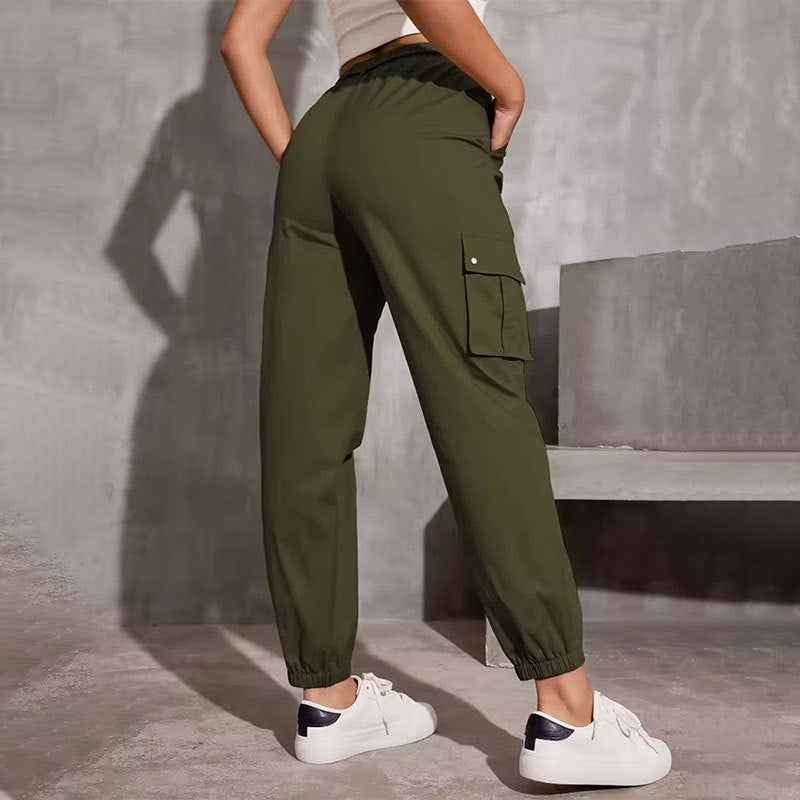 Polyester High Waist Wide Leg Ankle-tied Sports Pants