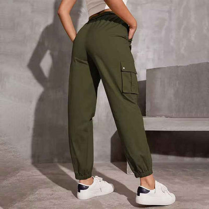 Polyester High Waist Wide Leg Ankle-tied Sports Pants