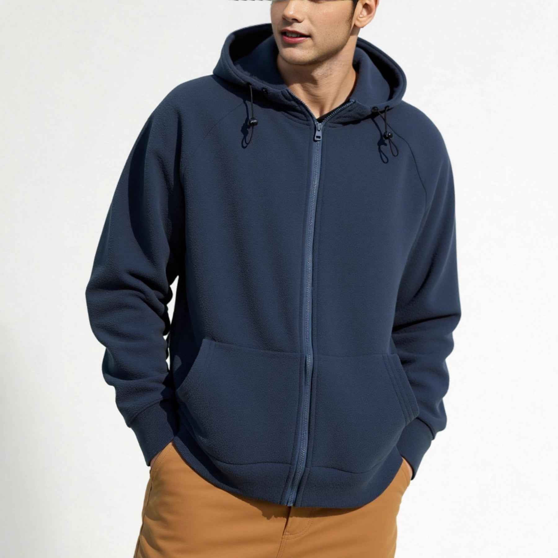 Solid Color Full Zipper Hooded Jacket Men's Sweater