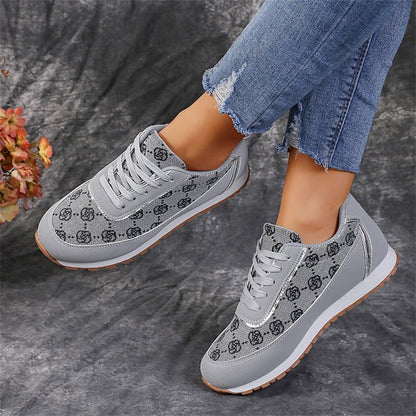 Flower Print Lace-up Sneakers Casual Fashion Lightweight Breathable Walking Running Sports Shoes Women Flats - DropOnline.co