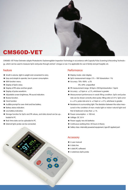 Veterinary Color Display CMS60D-VET Pulse Oximeter Spo2 Probe PR VET Monitor - DropOnline.co