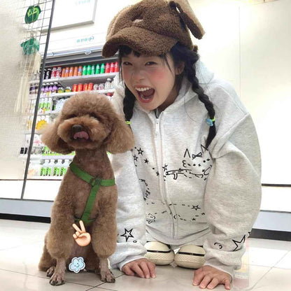 College Style Embroidered Cute Cartoon Hooded Sweatshirt Women's Loose Casual