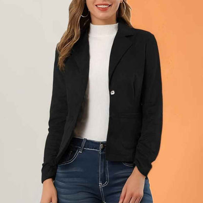 Elegant And Slim-fit Solid Color Long Sleeve Lapel Pocket Jacket