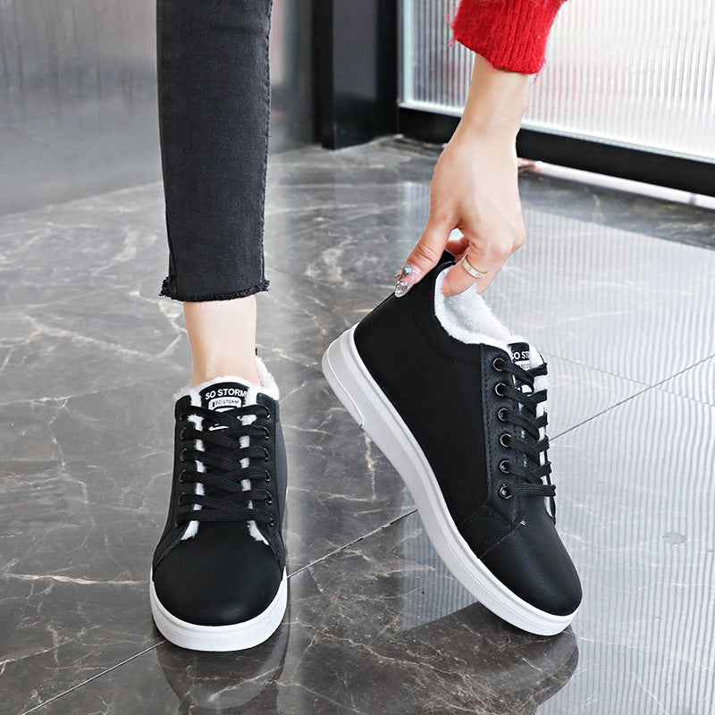 Women's Cotton Shoes With Fleece Sports Flat Sneakers