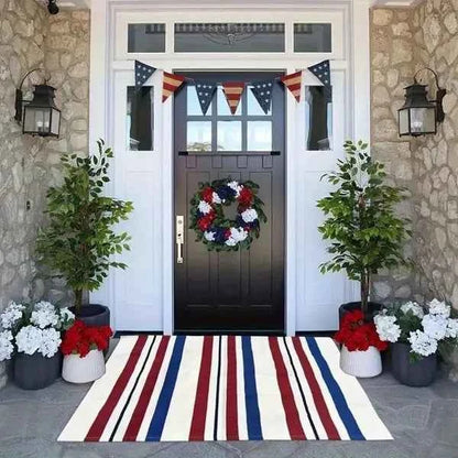 "American Flag Doormat - Patriotic USA Flag Welcome Mat, Non-Slip Indoor/Outdoor Front Door Rug, Veterans Day Gift, Porch Home Decor - Red White And Blue Stars & Stripes Design"