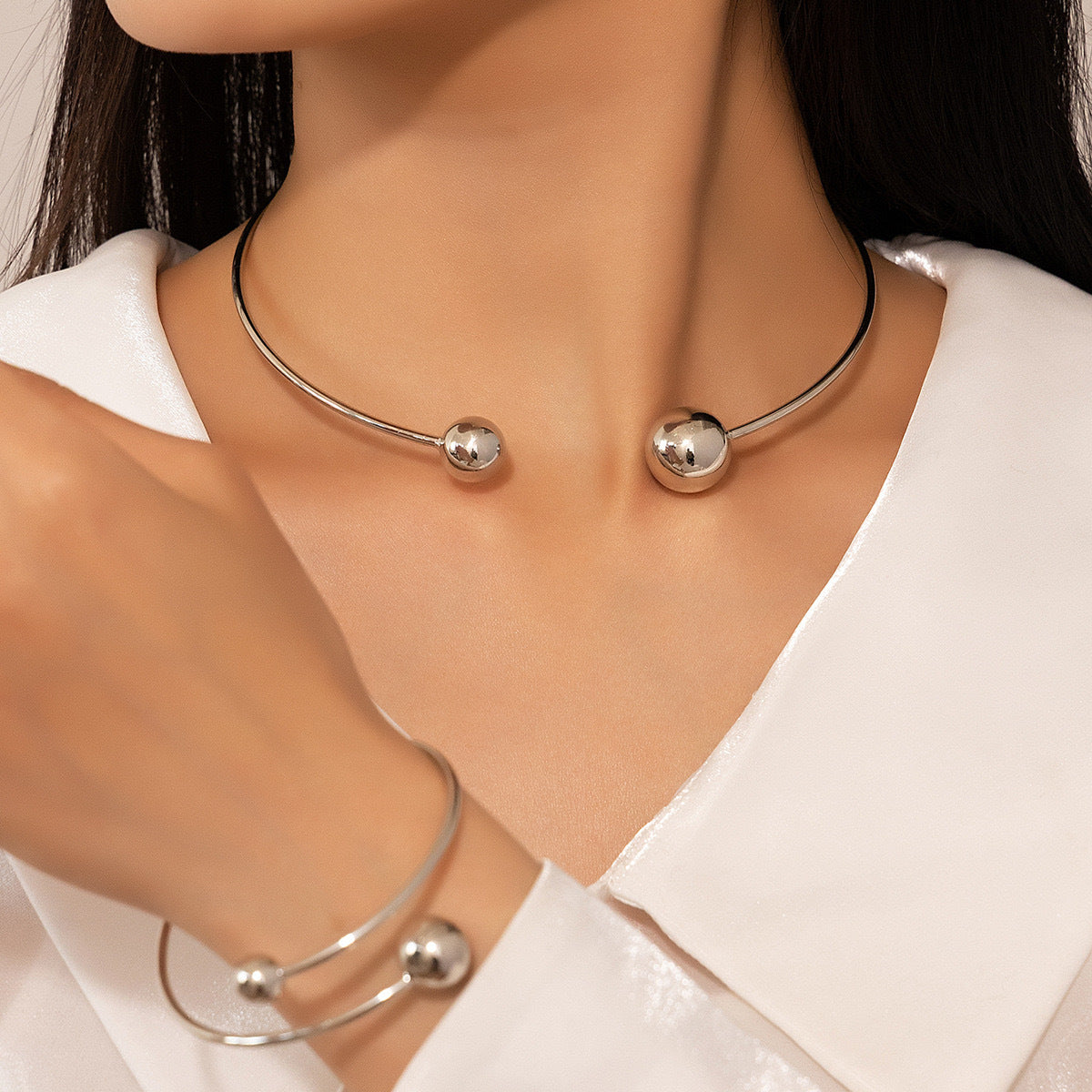 Adjustable Double Ball Alloy Bracelet Set - Elegant Fashion Jewelry